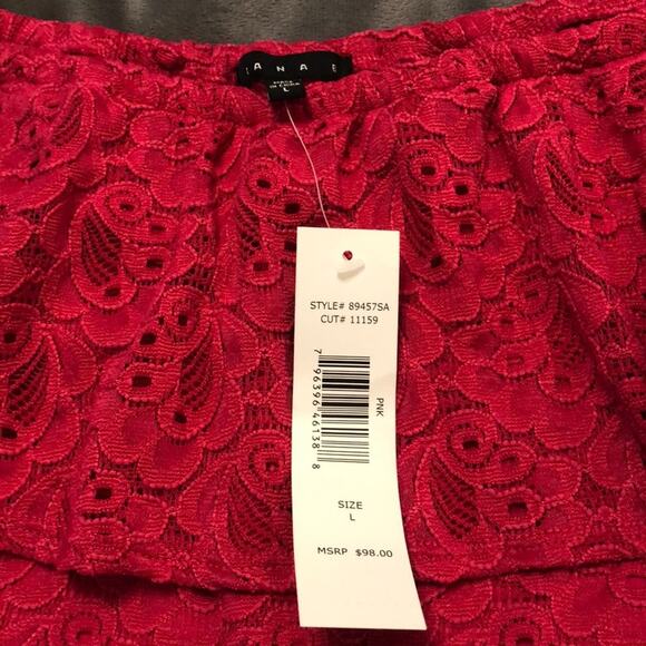 Tiana B. Bright Pink Lace Dress Woman Size Large Off Shoulder Romantic Ruffle - Picture 4 of 7